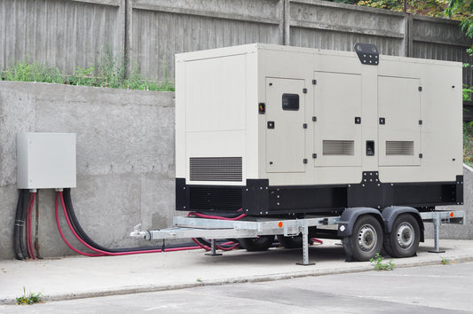A rental generator on a trailer is ready to be moved, emphasizing the need for safety. 
