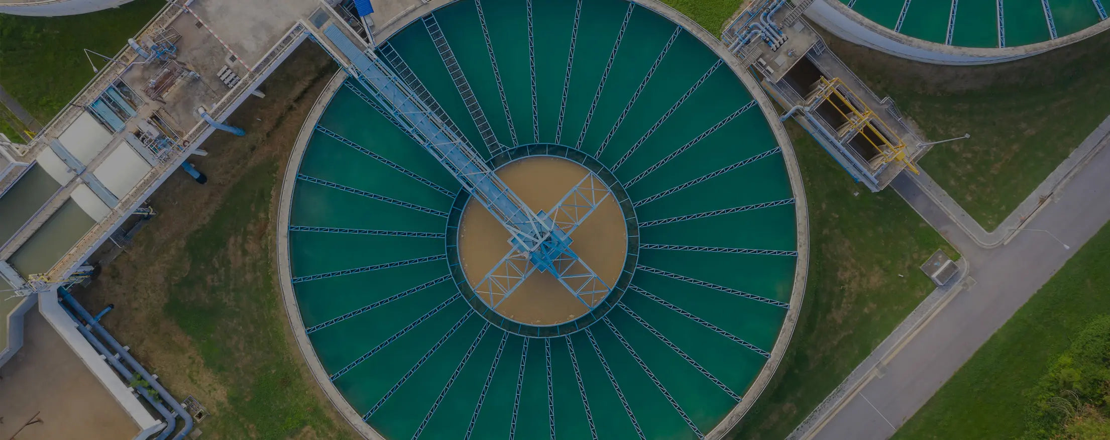 Aerial of a water treatment clarifier basin